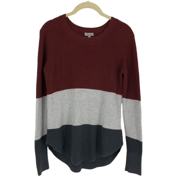 Kismet Sweaters - Bootlegger Kismet color block red/gray waffle knit circle hem crew neck size M